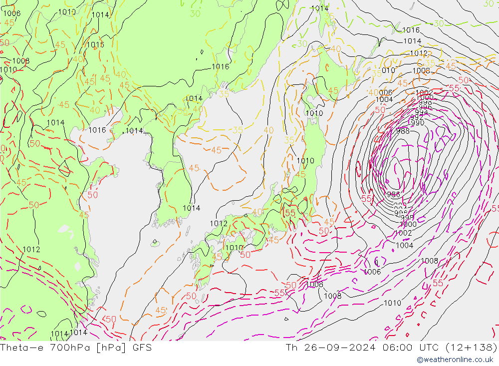 Theta-e 700hPa GFS Th 26.09.2024 06 UTC