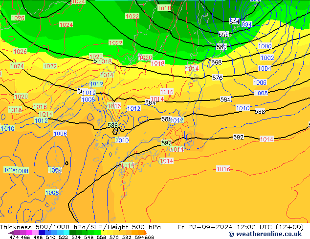 Schichtdicke 500-1000 hPa GFS Fr 20.09.2024 12 UTC