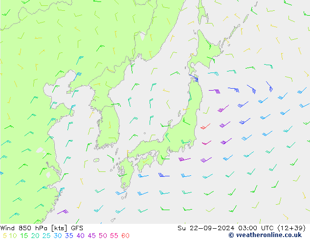 wiatr 850 hPa GFS nie. 22.09.2024 03 UTC