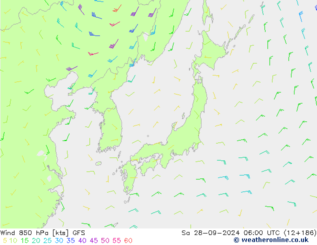 Wind 850 hPa GFS Sa 28.09.2024 06 UTC