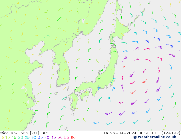 ветер 950 гПа GFS чт 26.09.2024 00 UTC