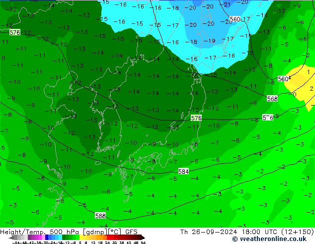 Height/Temp. 500 hPa GFS czw. 26.09.2024 18 UTC