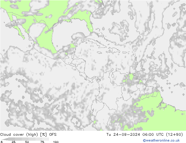 zachmurzenie (wysokie) GFS wto. 24.09.2024 06 UTC