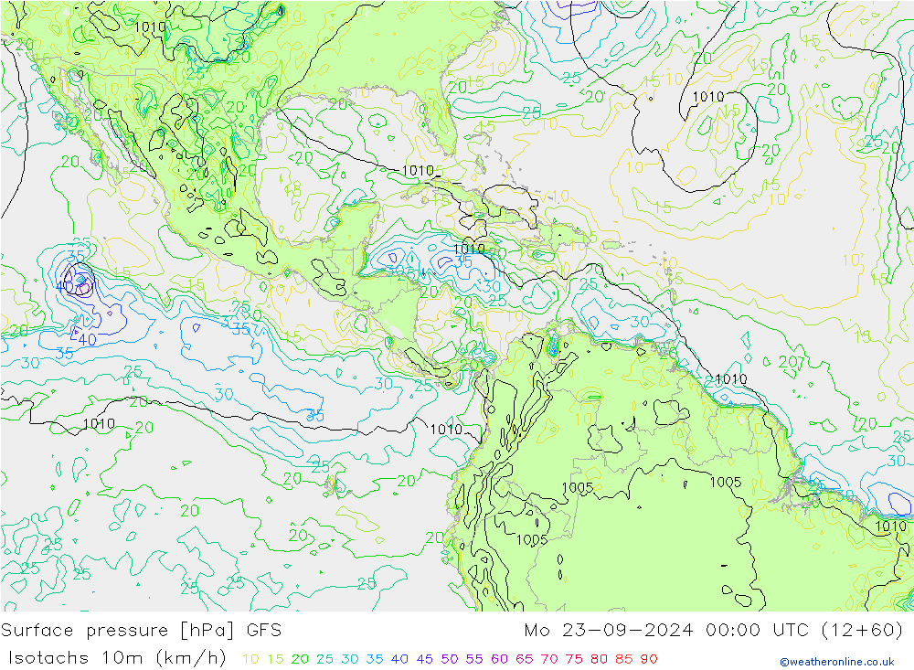 Isotachs (kph) GFS lun 23.09.2024 00 UTC