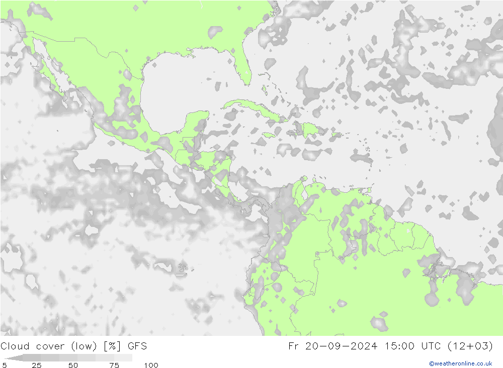 Cloud cover (low) GFS Fr 20.09.2024 15 UTC