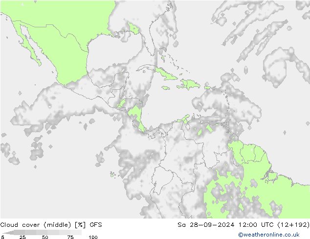 Cloud cover (middle) GFS Sa 28.09.2024 12 UTC