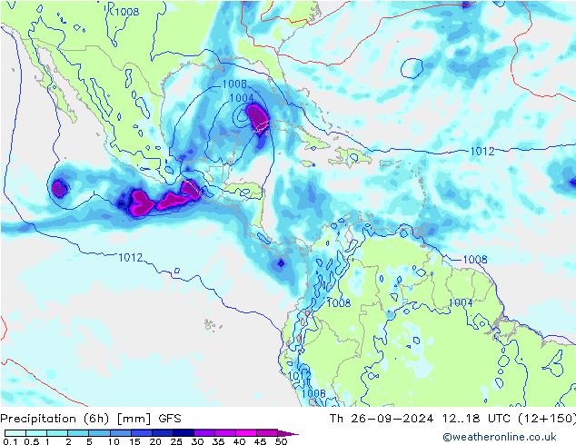 Precipitation (6h) GFS Th 26.09.2024 18 UTC