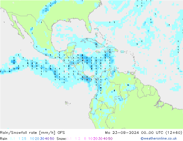 Rain/Snowfall rate GFS Mo 23.09.2024 00 UTC