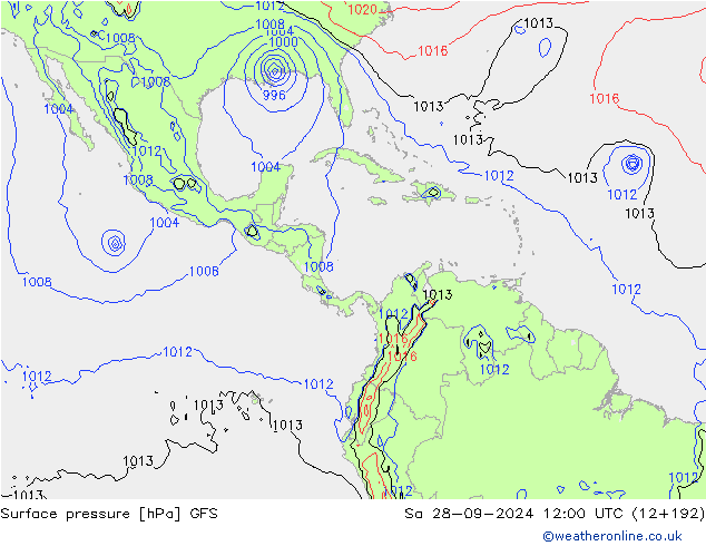 Surface pressure GFS Sa 28.09.2024 12 UTC