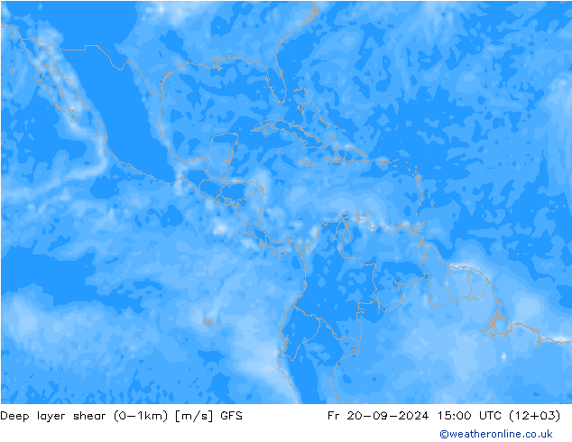 Deep layer shear (0-1km) GFS vie 20.09.2024 15 UTC