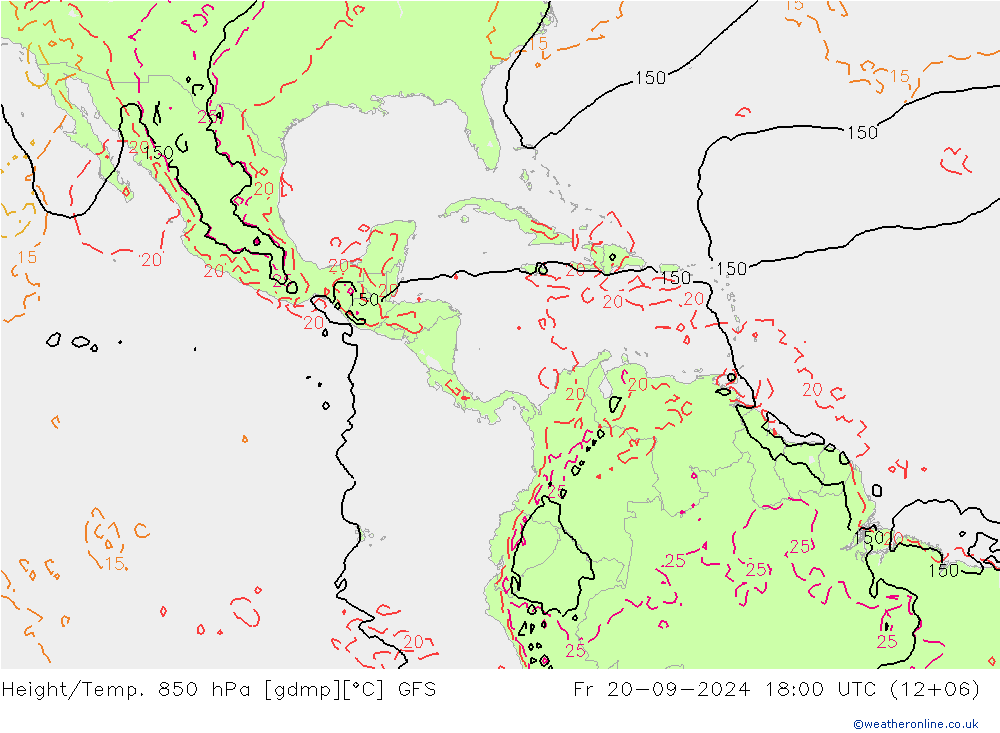 Z500/Rain (+SLP)/Z850 GFS ven 20.09.2024 18 UTC