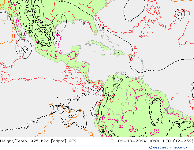 Height/Temp. 925 hPa GFS Út 01.10.2024 00 UTC