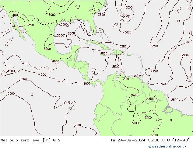 Wet bulb zero level GFS Tu 24.09.2024 06 UTC