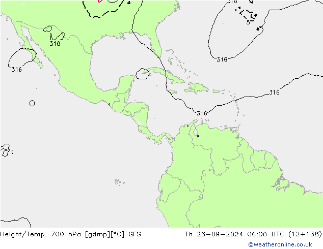 Geop./Temp. 700 hPa GFS jue 26.09.2024 06 UTC