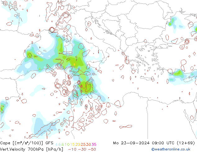 Cape GFS lun 23.09.2024 09 UTC