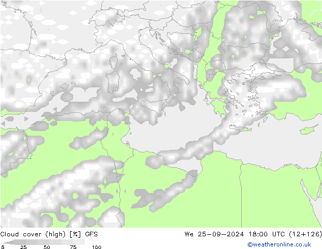 Bulutlar (yüksek) GFS Çar 25.09.2024 18 UTC