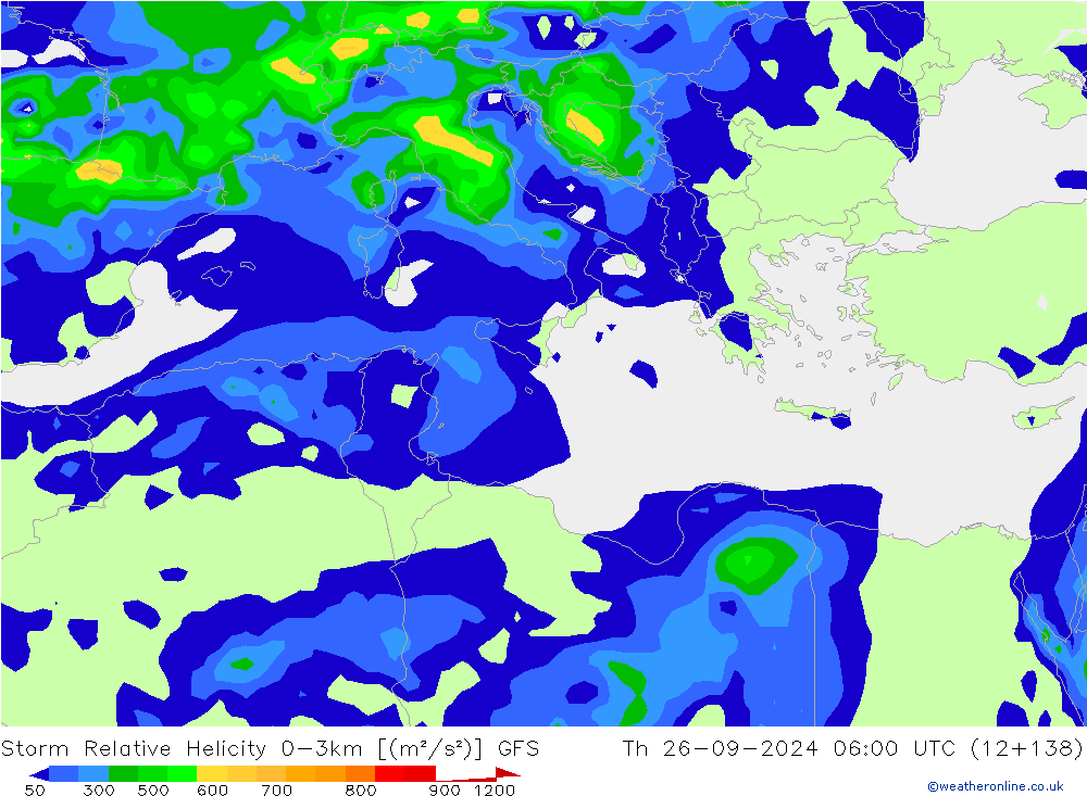 Storm Relative Helicity GFS Čt 26.09.2024 06 UTC