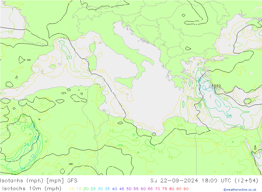 Izotacha (mph) GFS nie. 22.09.2024 18 UTC