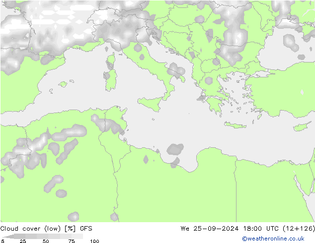 Bewolking (Laag) GFS wo 25.09.2024 18 UTC