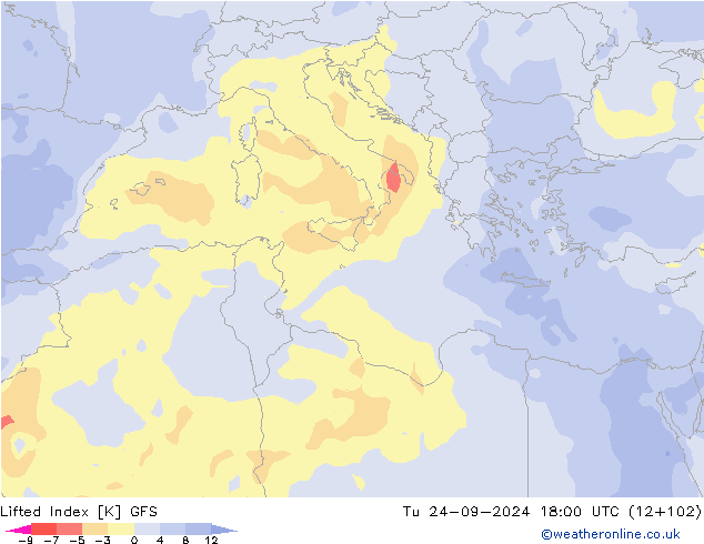 Yükseltgenmiş Indeks GFS Sa 24.09.2024 18 UTC