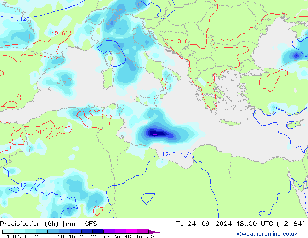 Précipitation (6h) GFS mar 24.09.2024 00 UTC