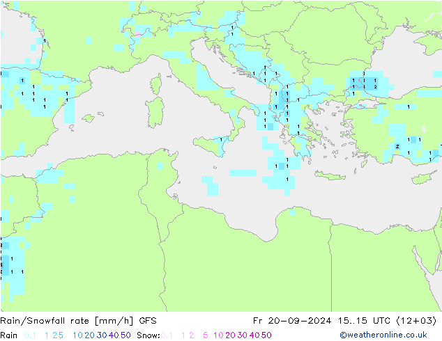 Rain/Snowfall rate GFS Sex 20.09.2024 15 UTC