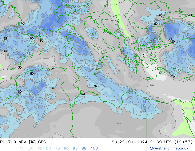 700 hPa Nispi Nem GFS Paz 22.09.2024 21 UTC