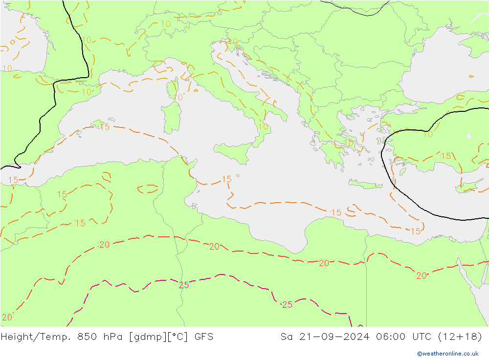 Yükseklik/Sıc. 850 hPa GFS Cts 21.09.2024 06 UTC