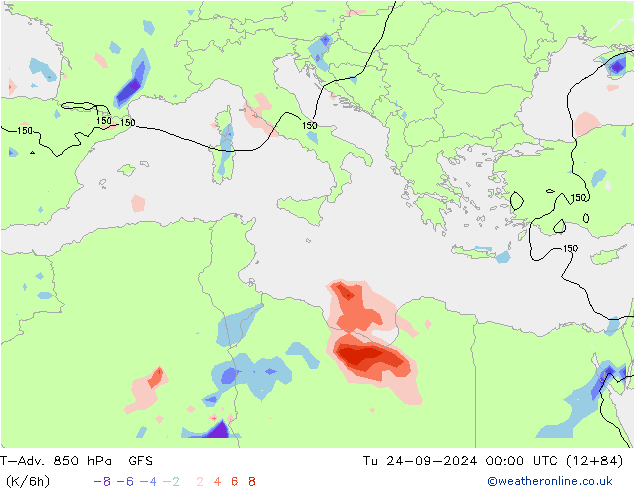 T-Adv. 850 hPa GFS mar 24.09.2024 00 UTC