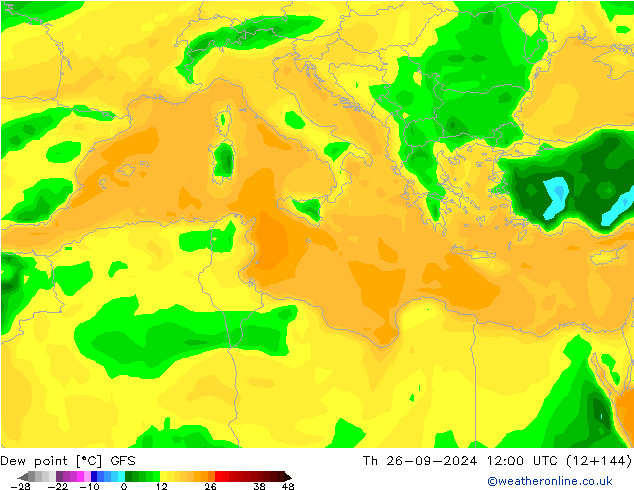 Punto di rugiada GFS gio 26.09.2024 12 UTC