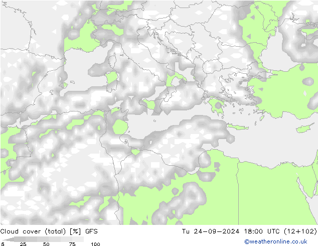 nuvens (total) GFS Ter 24.09.2024 18 UTC