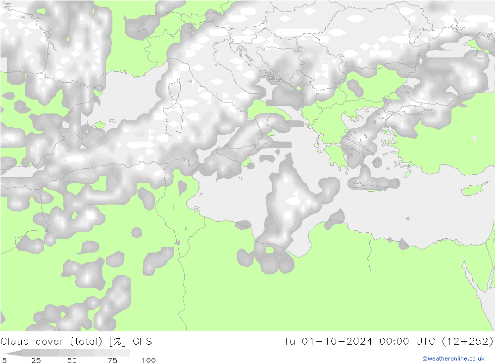 Bulutlar (toplam) GFS Sa 01.10.2024 00 UTC