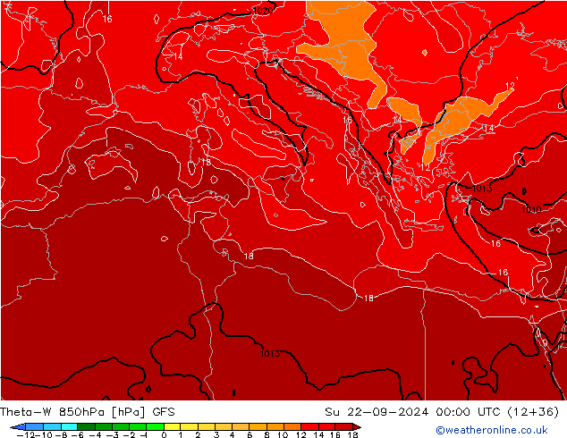 Theta-W 850hPa GFS dim 22.09.2024 00 UTC