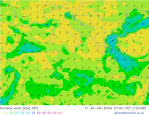 Surface wind GFS Fr 20.09.2024 21 UTC