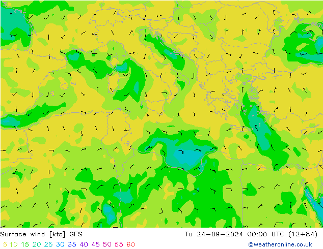 Wind 10 m GFS di 24.09.2024 00 UTC