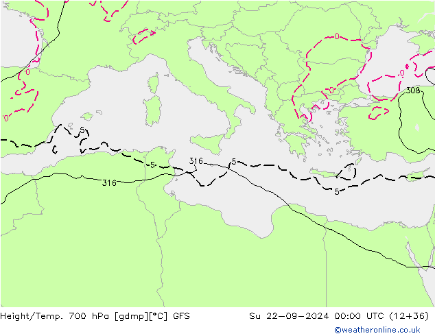 Height/Temp. 700 hPa GFS Ne 22.09.2024 00 UTC