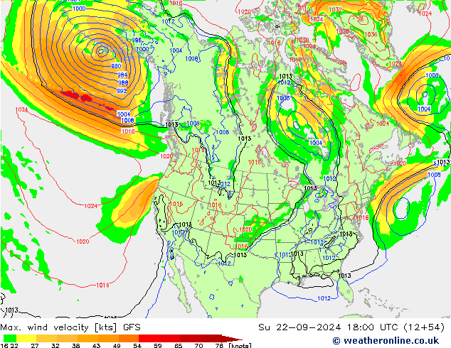 Max. wind velocity GFS Su 22.09.2024 18 UTC