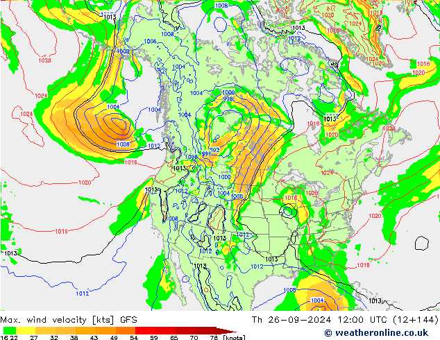 Maks. Rüzgar Hızı GFS Per 26.09.2024 12 UTC