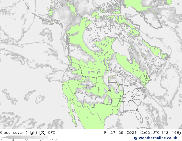 Cloud cover (high) GFS Fr 27.09.2024 12 UTC