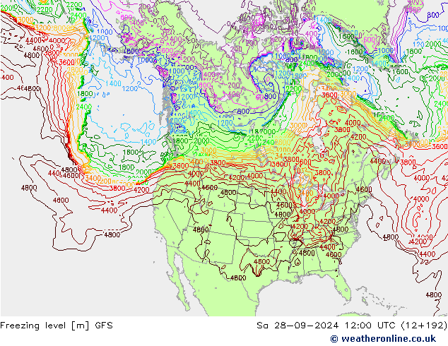 Freezing level GFS Sa 28.09.2024 12 UTC