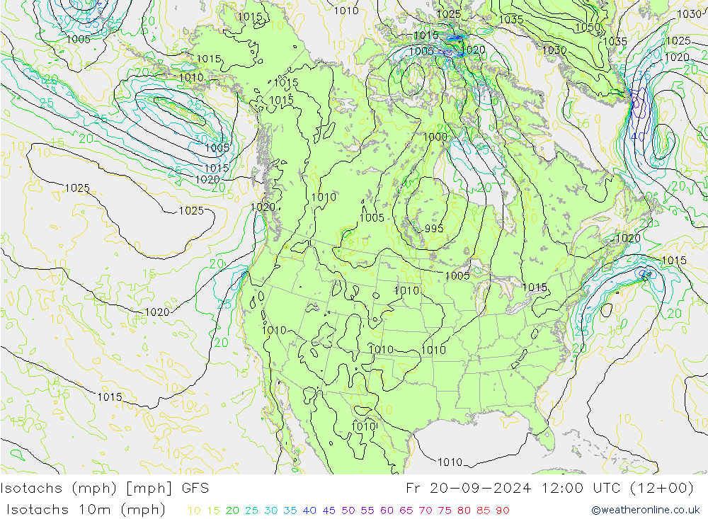 Isotachs (mph) GFS Pá 20.09.2024 12 UTC