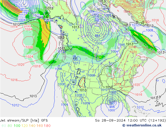 Jet stream/SLP GFS Sa 28.09.2024 12 UTC