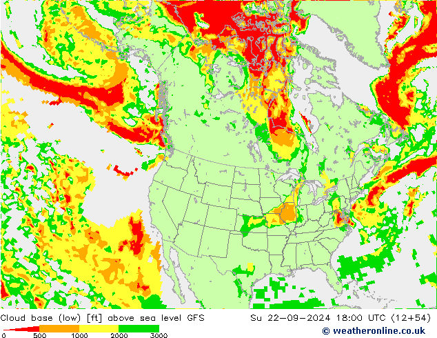 Cloud base (low) GFS Вс 22.09.2024 18 UTC