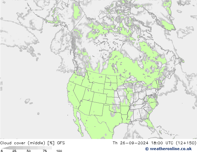 Cloud cover (middle) GFS Th 26.09.2024 18 UTC