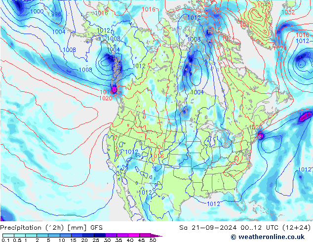 Totale neerslag (12h) GFS za 21.09.2024 12 UTC