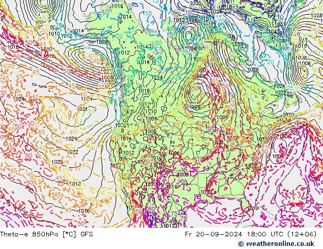 Theta-e 850hPa GFS Fr 20.09.2024 18 UTC