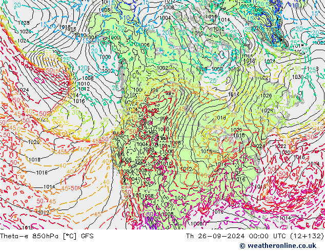 Theta-e 850hPa GFS jeu 26.09.2024 00 UTC