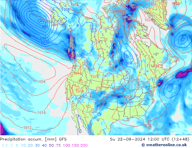 Precipitation accum. GFS Su 22.09.2024 12 UTC