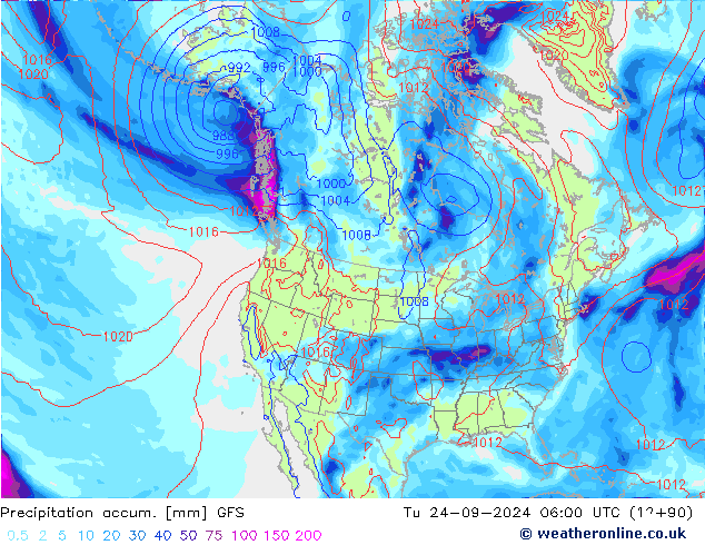 Totale neerslag GFS di 24.09.2024 06 UTC