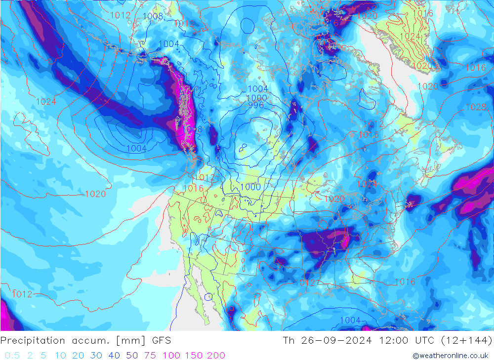 Precipitation accum. GFS Čt 26.09.2024 12 UTC